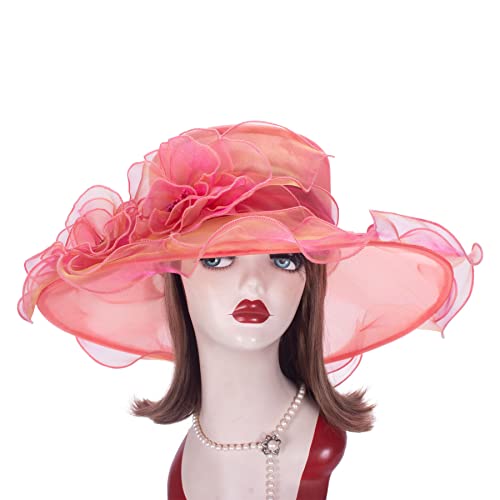 Lawliet Womens Dressy Wide Brim Church Wedding Occasion Sun Hat A613 - color: Fuschia With Gold