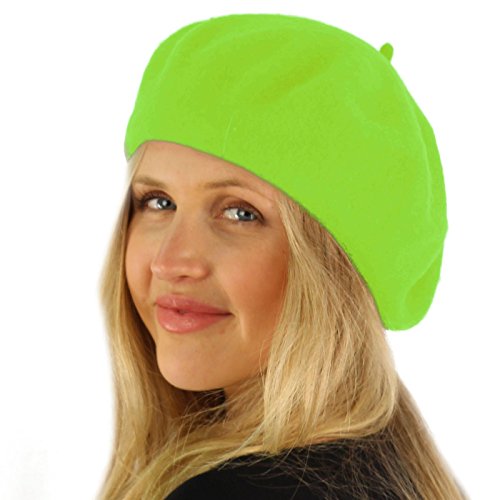 Classic Winter 100% Wool Warm French Art Basque Beret Tam Beanie Hat Cap - color: Lime