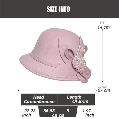 Woolen Cloche Hat for Women, Flower Winter Warm Bucket Cap - color: Pink
