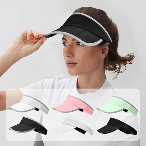 Women's Sun Visor Hat - Foldable Golf Hats Adjustable Quick Dry Running Tennis Cap, UV Protection Beach Hat for Women - color: Black