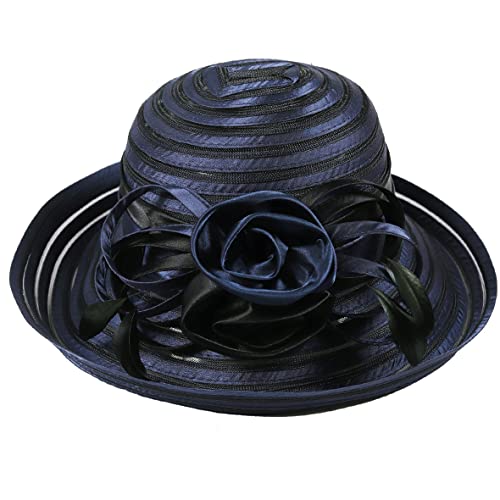 Ruphedy Women Derby Church Dress Bucket Hat Fascinators Tea Party Wedding Hat - color: S027-navy