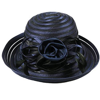 Ruphedy Women Derby Church Dress Bucket Hat Fascinators Tea Party Wedding Hat - color: S027-navy