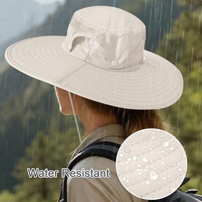 Cooltto L/XL/XXL Wide Brim Sun Hat UPF 50+ UV Protection Boonie Hat - color: Beige, size: Medium-Large