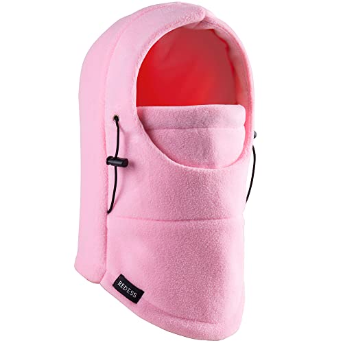 REDESS Winter Windproof Hat, Unisex Children Heavyweight Balaclava, Ski Mask with Thick Warm Fleece Face Cover - color: Pink