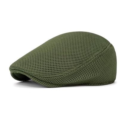 meioro Men's Mesh Flat Cap Summer Breathable Newsboy Hats Beret Ivy Cap Gatsby Irish Cabbie Driving Hat Full Head Wrap - color: Green