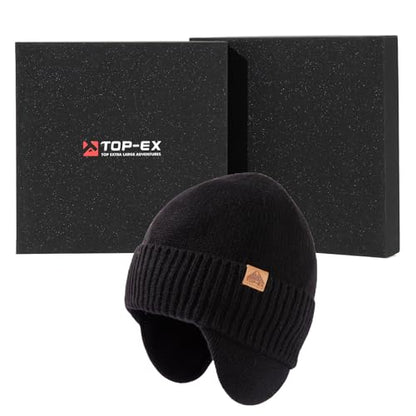 TOP-EX DryKnit™ 80% Merino Wool Waterproof Ear Flap Beanie M/L/XL - color: 95562_black+gift Box, size: Medium-Large