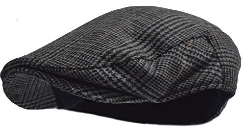 Wonderful Fashion Men's Herringbone Wool Tweed Newsboy IVY Cabbie Driving Hat - color: Dark Grey