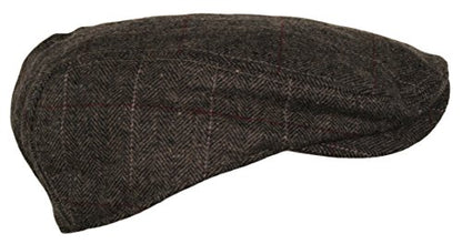 Wonderful Fashion Men's Herringbone Wool Tweed Newsboy IVY Cabbie Driving Hat - color: Plaid Brown
