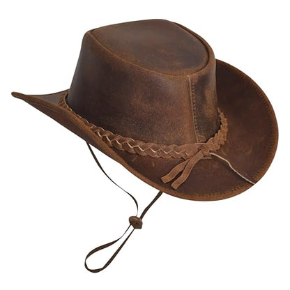 Leather Cowboy hat for Men & Women Durable Handcrafted Lightweight Shapeable Western Hats for Men - size: X-Large