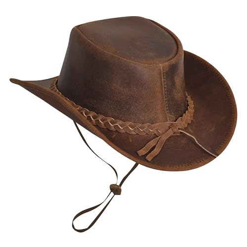 Leather Cowboy hat for Men & Women Durable Handcrafted Lightweight Shapeable Western Hats for Men - size: Large
