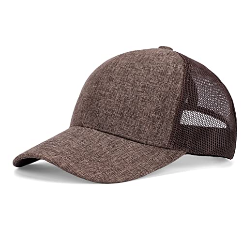 Blank Mesh Back Trucker Hat for Men and Women, Unisex Adjustable Snapback Baseball Cap, Adult Plain Classics Retro Hat - color: Coffee