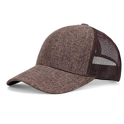 Blank Mesh Back Trucker Hat for Men and Women, Unisex Adjustable Snapback Baseball Cap, Adult Plain Classics Retro Hat - color: Coffee
