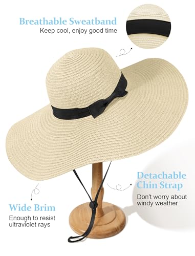 Floppy Sun Hats for Women, Summer Wide Brim Straw Beach Hat - color: Beige, size: Large