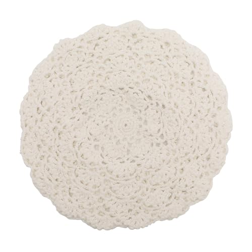 ZLYC Women Cotton Slouchy Crochet Beret Handmade Cutout Floral Beanie Hat - color: Crocheted White