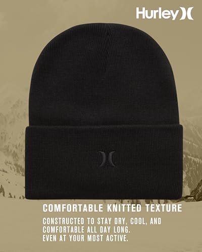 Hurley Mens Heavyweight Slouchy Fit Icon Cuffed Beanie Winter Hat - color: Black/Black