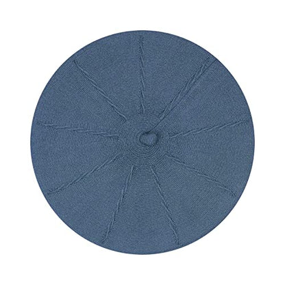 Gllutt Beret Hat French Style Stretchy Knitting Solid Color Both Side Usable - color: Jean Blue