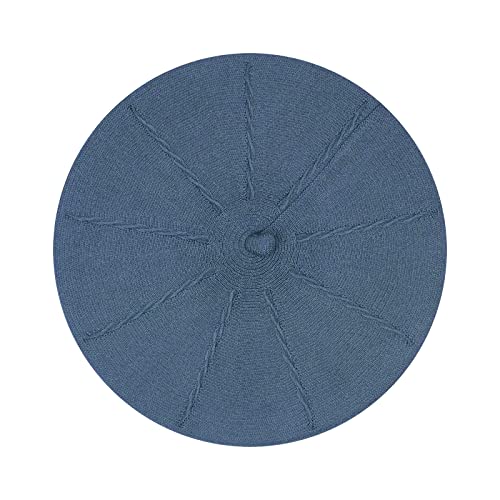 Gllutt Beret Hat French Style Stretchy Knitting Solid Color Both Side Usable - color: Jean Blue