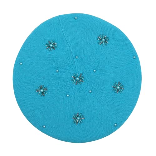 ZLYC Women French Beret Hat Reversible Knit Thickened Warm Artist Cap - color: Plain Blue