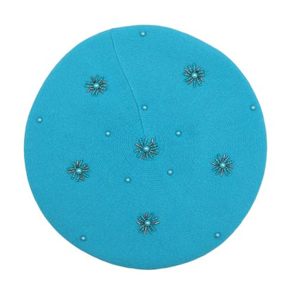 ZLYC Women French Beret Hat Reversible Knit Thickened Warm Artist Cap - color: Plain Blue