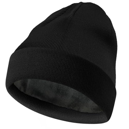 ROYBENS Warm Wool Beanie for Men Women, Thick Fleece Lined Knit Winter Hat - color: 1pcs Black