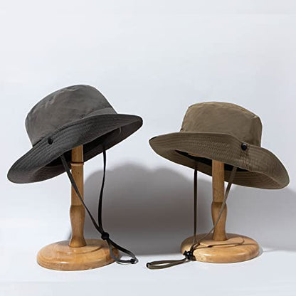 Clakllie Waterproof Fishing Hat Safari Cap Wide Brim Sun Hat Bucket Cap for Women Men Daily Wear Fashion Boonie Cowboy Caps - color: Khaki-xt05