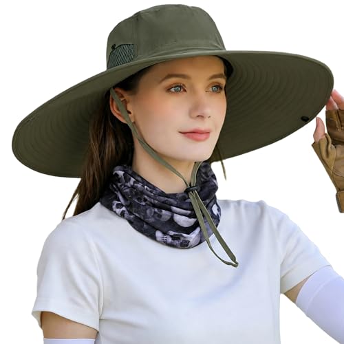 HUAMULAN Men Women 6" Wide Brim Sun Protection Hat Summer Fishing Hats - color: A3-armygreen