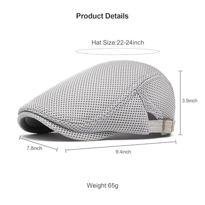Mens Mesh Cap Flat Ivy Gatsby Newsboy Beret Driving Hat Adjustable Breathable Summer Hats - color: Light Grey