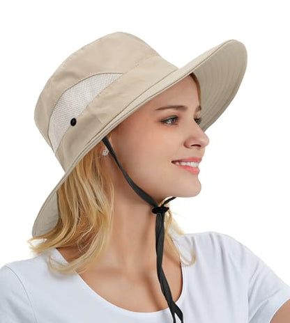 Sun Hat for Women Summer UV Protection Beach Hat with Ponytail Hole - color: Dark-beige(no Ponytail Hole)