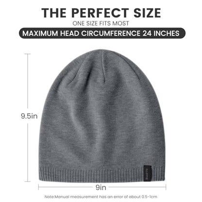 Wool Blend Ribbed Knit Beanie for Men Women, Double Layer Warm Winter Hat Beanies Skull Cap - color: Medium Grey