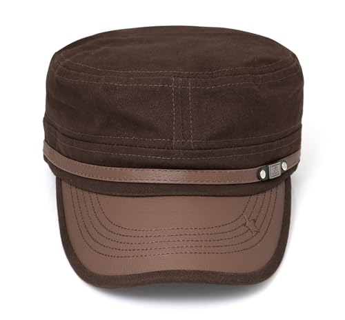 Initlove Military Hat Cadet Army Cap Flat Top Hats for Men Women - color: Coffee