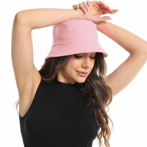 Wheebo Solid Color Bucket Hat for Women Summer Beach Fishmen Hat for Lady Adult Unisex Cotton Cap…… - color: A-sc-peach