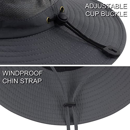 Muryobao Men's Boonie Hat UPF 50+ Summer Sun Hat UV Protection Wide Brim Waterproof Bucket Hat for Beach Fishing Cap - color: Gray