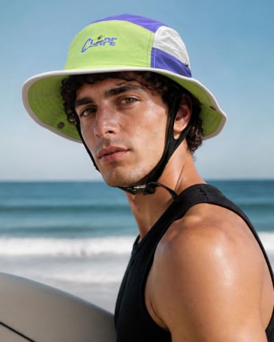 CLAPE Surf Bucket Hat with Chin Strap, Waterproof UPF 50+ Surfing Hat Packable Brimmed Boonie Hat for Women Men - color: Sh2507a-applegreen