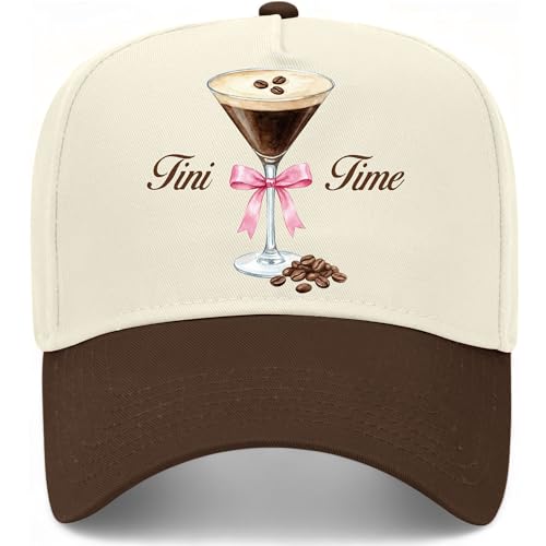 Tini Time Ribbon Hat | Premium Adjustable Snapback Espresso Martini Trucker Hats for Men & Women - color: Brown/Natural