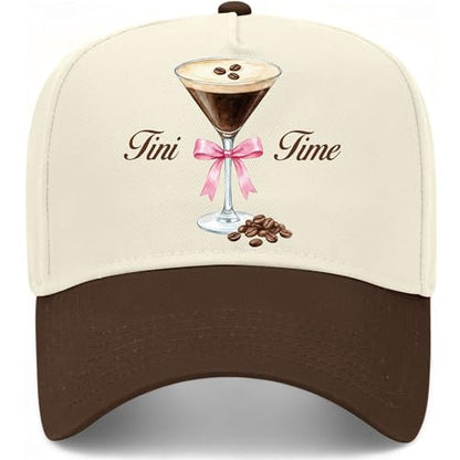 Tini Time Ribbon Hat | Premium Adjustable Snapback Espresso Martini Trucker Hats for Men & Women - color: Brown/Natural