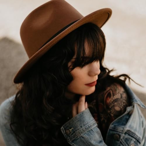 DRESHOW Women Classic Felt Fedora Wide Brim Floppy with Belt Buckle Panama Hat - color: 1 Pack: Felt Fedora Coffee