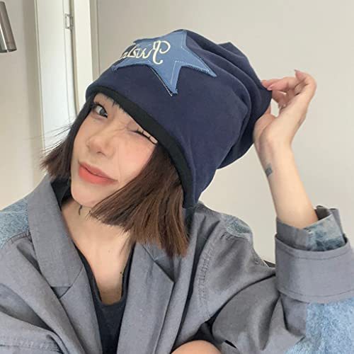 Y2K Slouch Hat Star Beanie Hat Grunge Accessories Winter Warm Cap Retro Design Knit Beanie for Women Men - color: Khaki