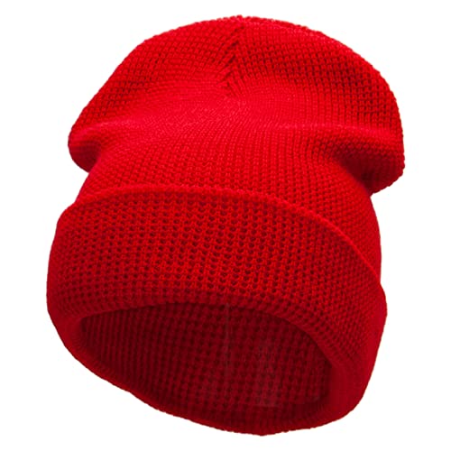 Waffle Knit Cuff Beanie - color: Red