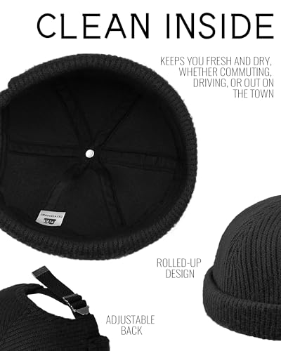 Clakllie Warm Brimless Hat Knitted Skull Cap Docker Hat Soft Beanie Worker Hat Rolled Cuff Sailor Fisherman Leon Hat - color: S-dbh04-black