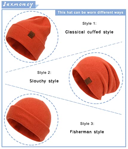 jaxmonoy Slouchy Knit Beanies Winter Hats for Women Men Soft Warm Reversible Slouch Cuffed Skull Knitted Beanie Cap - color: Orange
