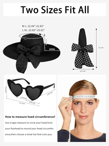 Sun Beach Straw Hats for Women, Summer Wide Brim Hat - color: Black, size: Large
