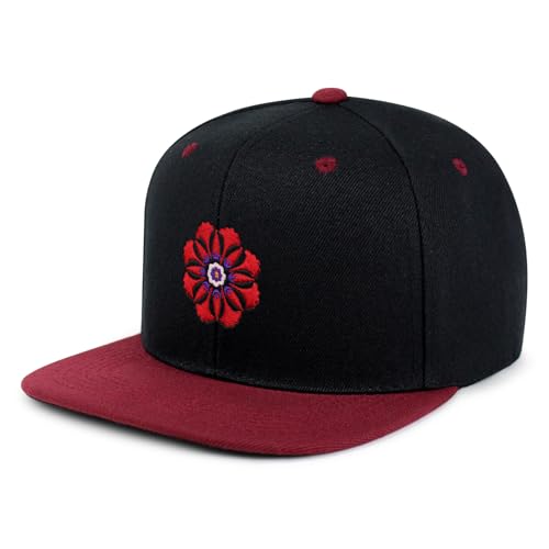 Flower Ornament Hip-Hop Snapback Hat Embroidered Baseball Cap Floral Embellishment - color: 19. Black/Maroon
