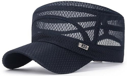 Mesh Flat Top Cadet Cap for Men Adjustable - color: Navy Blue