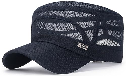 Mesh Flat Top Cadet Cap for Men Adjustable - color: Navy Blue
