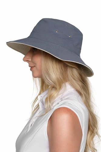 Coolibar UPF 50+ Men's Nate Chlorine Resistant Bucket Hat - Sun Protective - color: Stone/Carbon, size: Large-X-Large
