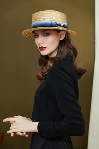 BABEYOND Men's Straw Boater Hat, 1920s Gatsby Summer Costume Accessory - color: Blue, size: Large-X-Large