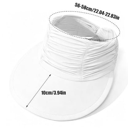 KXF Sun Visors Hat for Women Wide Brim Beach Hat Foldable Visor Hat Cap Ponytail Summer Packable UPF 50+ Adjustable Stretchy - color: White
