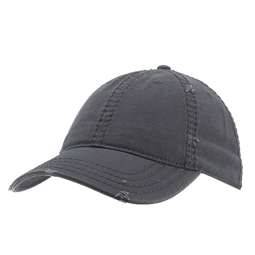 Washed Cotton Distressed with Heavy Stitching Adjustable Baseball Cap - color: Charcoal Gray