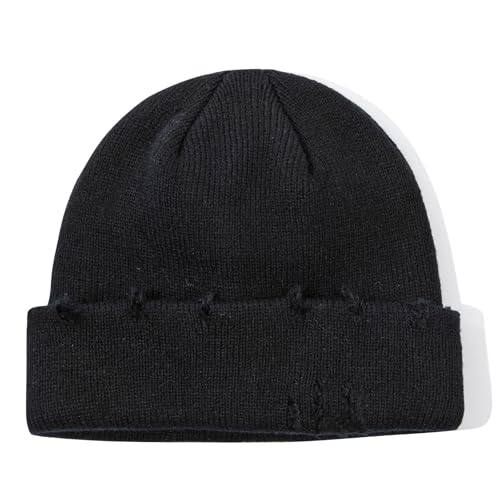 Frayed Knit Hat Winter Beanie for Men Women Hip-hop Slouchy Ripped Knitted Hat Unisex Skull Caps Ski Hat Watch Caps - color: Mg-zzm24pd38-black