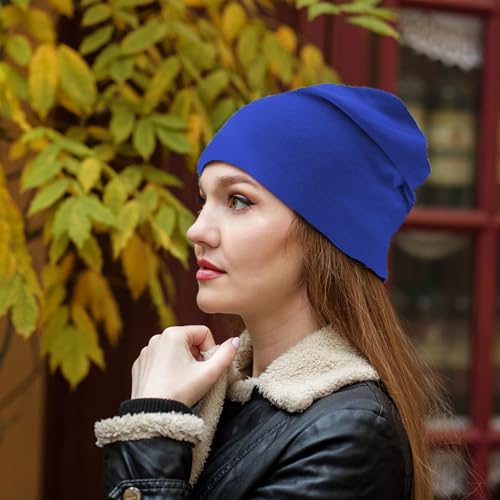 UTTPLL Unisex Baggy Cotton Beanies Lightweight Hip-Hop Soft Slouchy Stretch Beanie Hat Chemo Caps for Men Women - color: Bright Blue